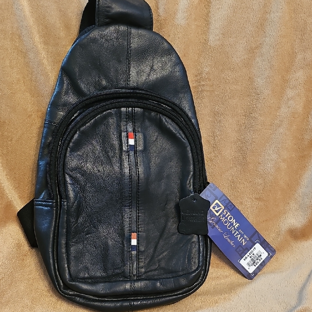 Black Stone Mountain Leather Crossbody Sling Bag NWT